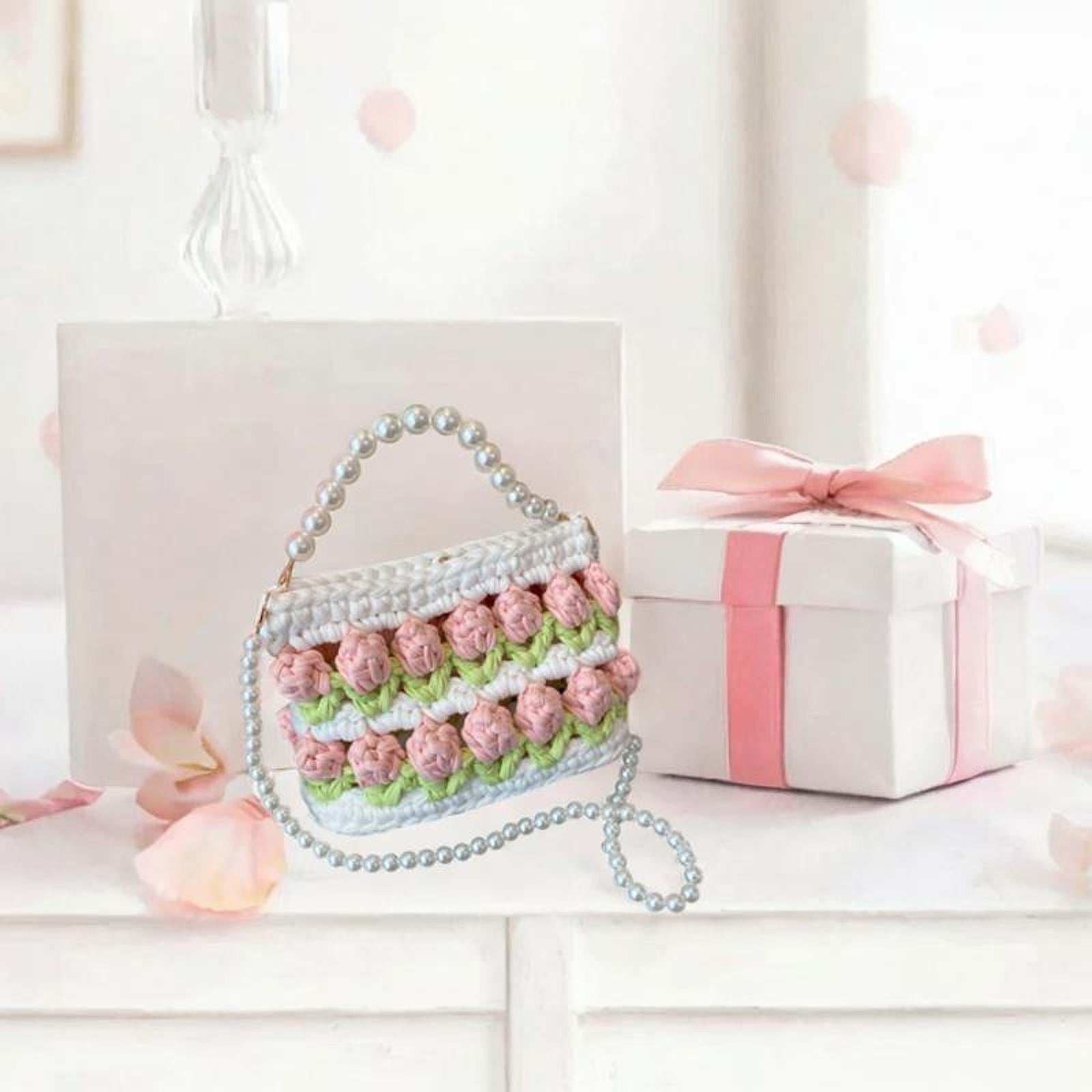 DIY Knitting Crochet Bag Kit Decor Girls 7.09x2.76x5.12 Making Material Set White Green Pink"