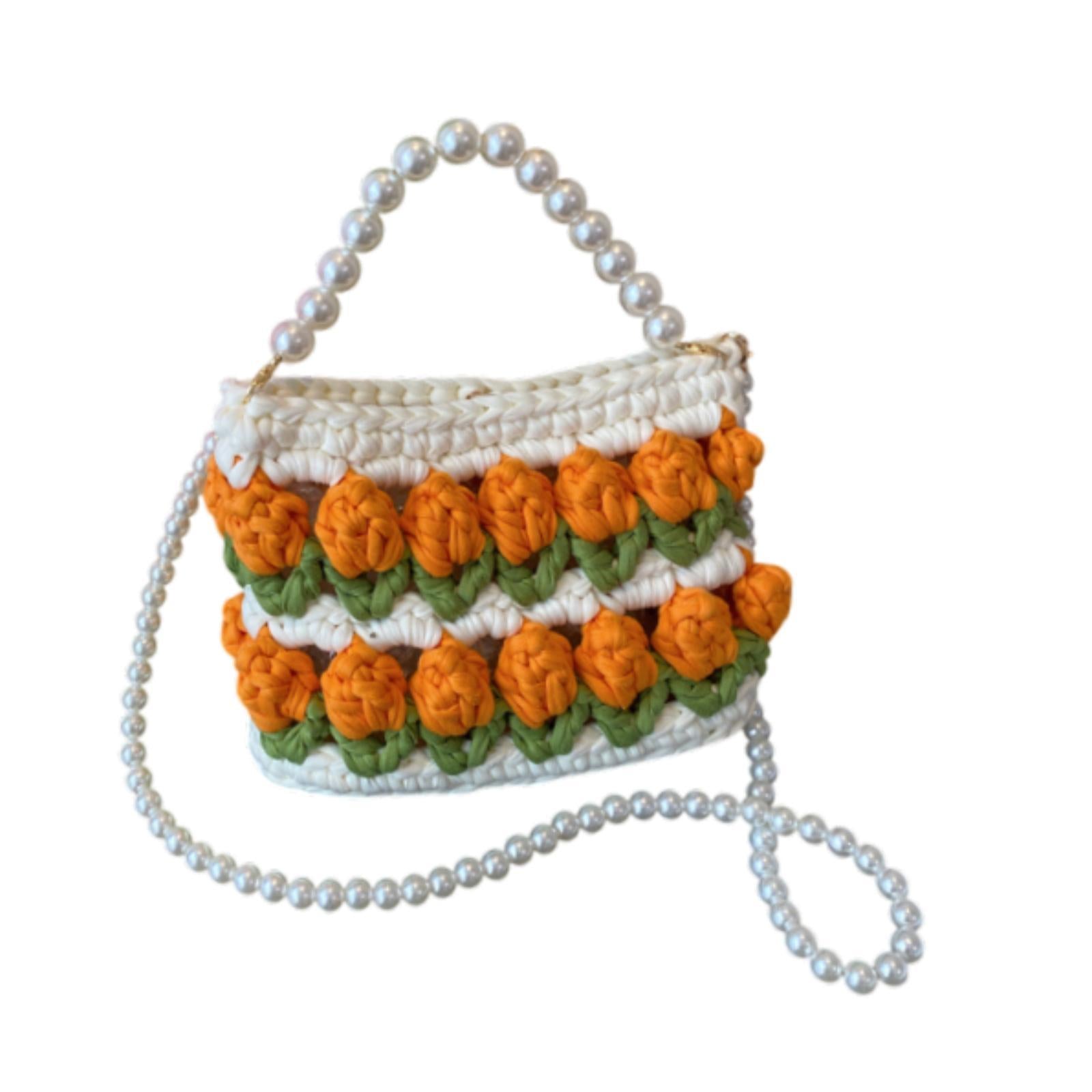 DIY Knitting Crochet Bag Kit Decor Girls 7.09x2.76x5.12 Making Material Set Beige Green Orange"