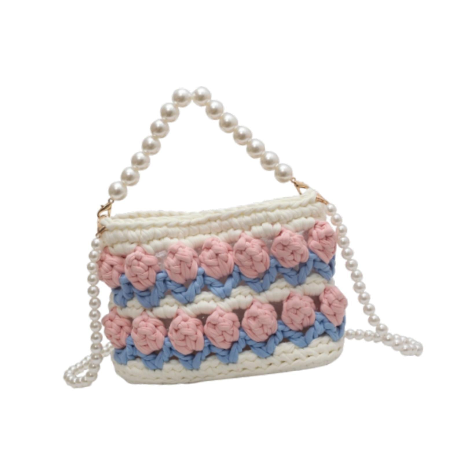DIY Knitting Crochet Bag Kit Decor Girls 7.09x2.76x5.12 Making Material Set Beige Blue Pink"