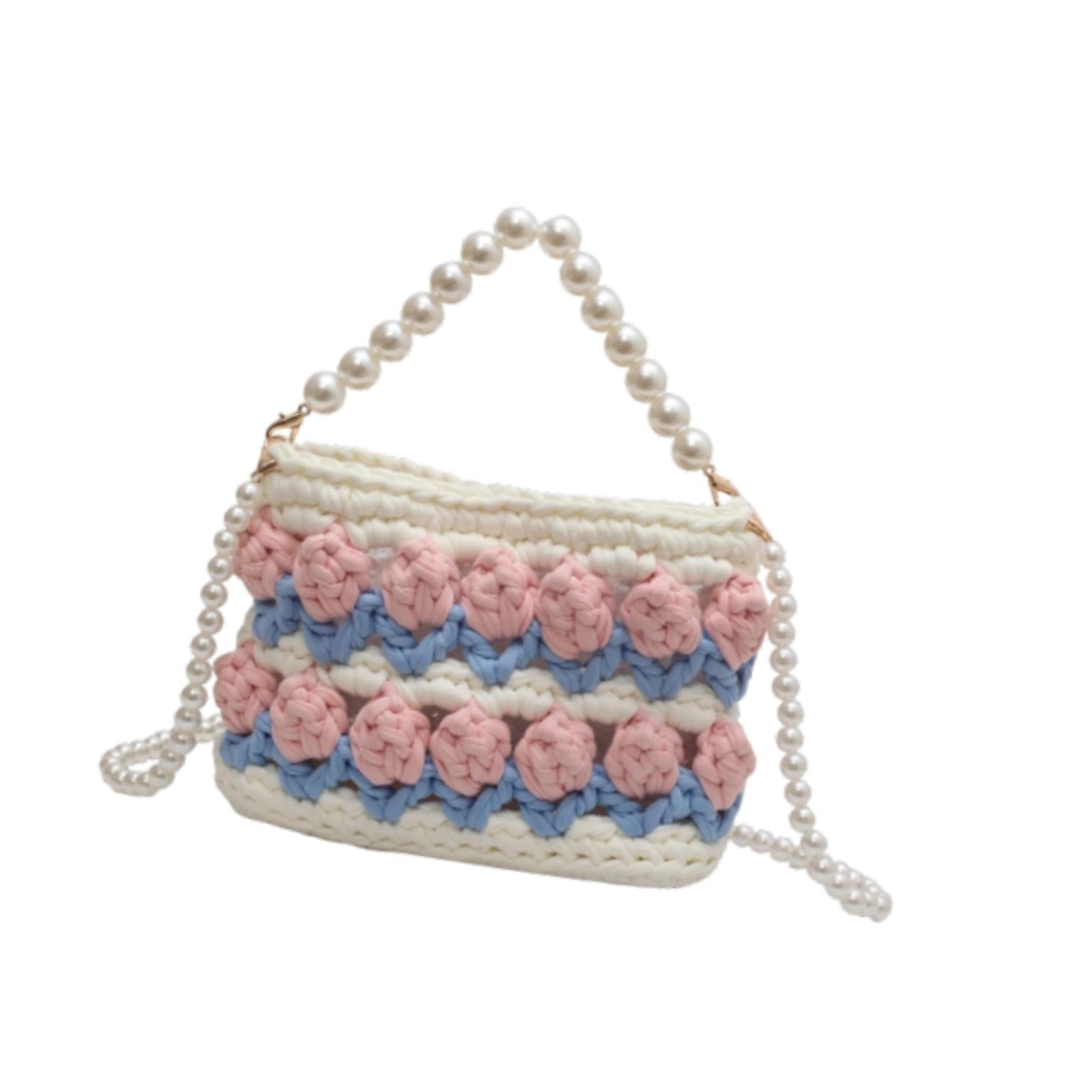 DIY Knitting Crochet Bag Kit Decor Girls 7.09x2.76x5.12 Making Material Set Beige Blue Pink"