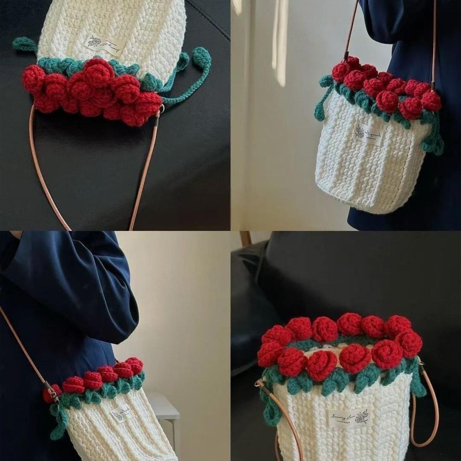 Crochet Bag Materials Fashion Rose Drawstring Pouch for Travel Beach Holiday Drawstring Bag
