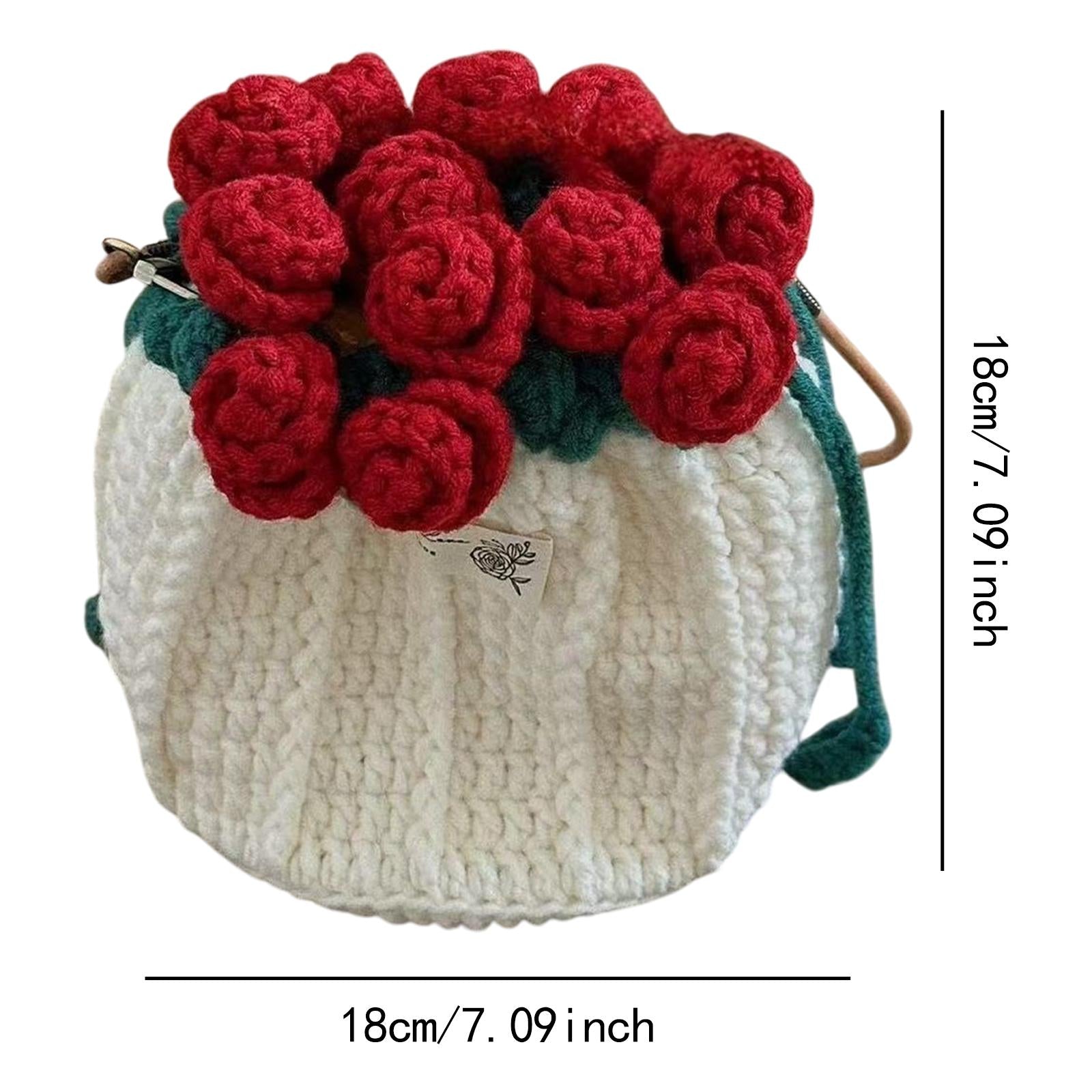 Crochet Bag Materials Fashion Rose Drawstring Pouch for Travel Beach Holiday Drawstring Bag