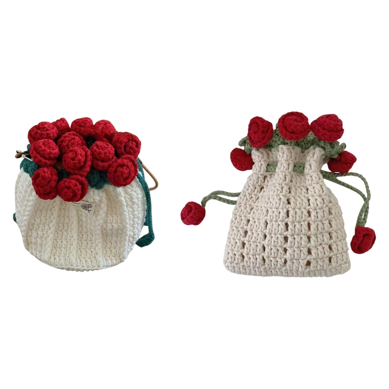 Crochet Bag Materials Fashion Rose Drawstring Pouch for Travel Beach Holiday Drawstring Bag
