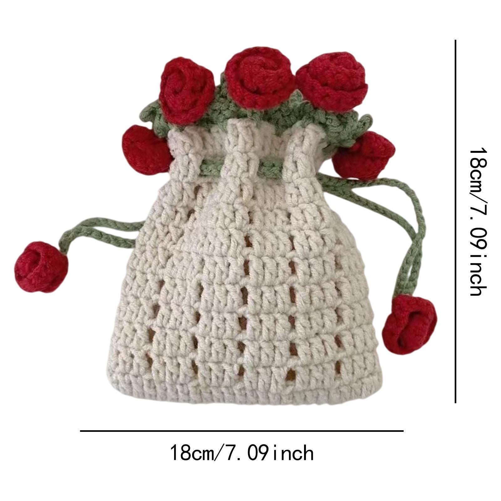 Crochet Bag Materials Fashion Rose Drawstring Pouch for Travel Beach Holiday Phone Bag