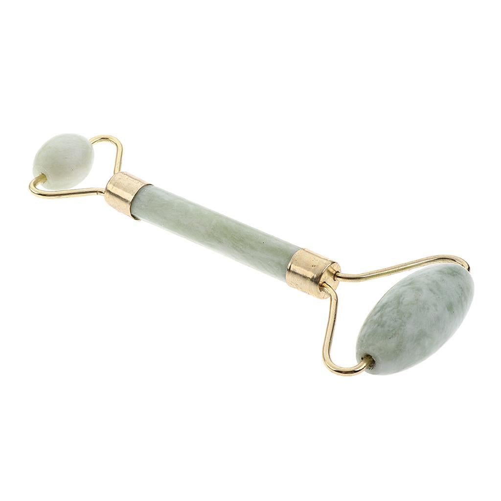 Double Heads Natural Jade Stone Facial Massage Roller Face Neck Massager