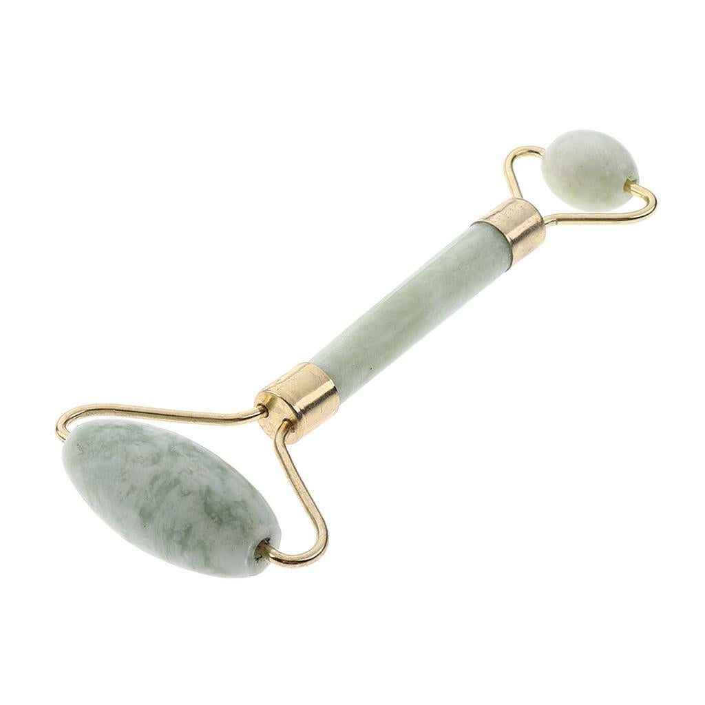 Double Heads Natural Jade Stone Facial Massage Roller Face Neck Massager