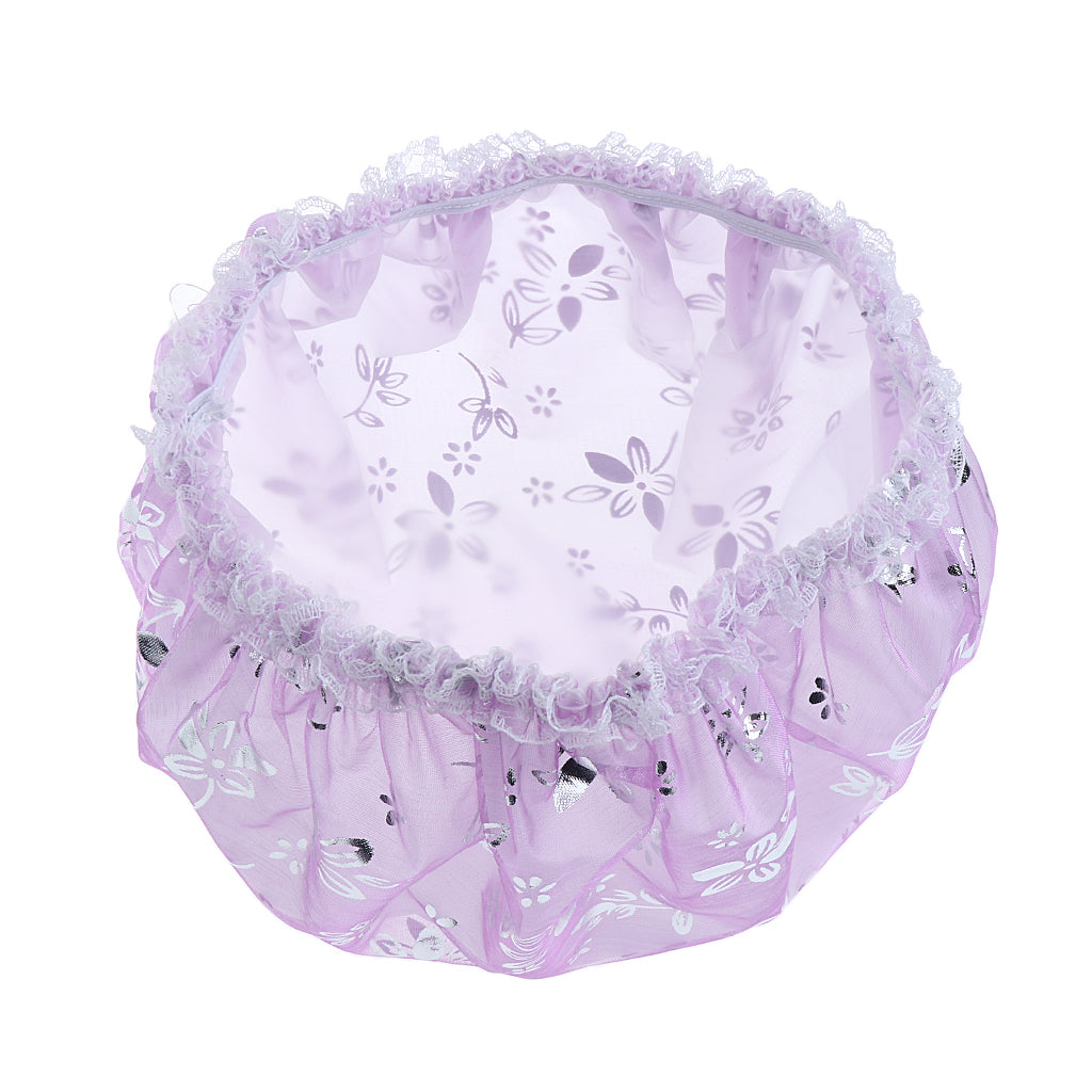5 Pieces Reusable Waterproof Cap Women Shower Cap Adult Bathing Hat Purple