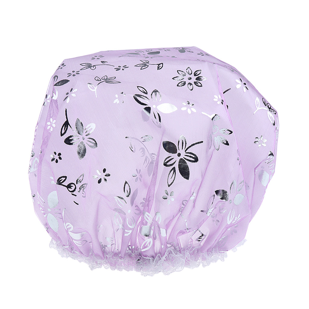 5 Pieces Reusable Waterproof Cap Women Shower Cap Adult Bathing Hat Purple