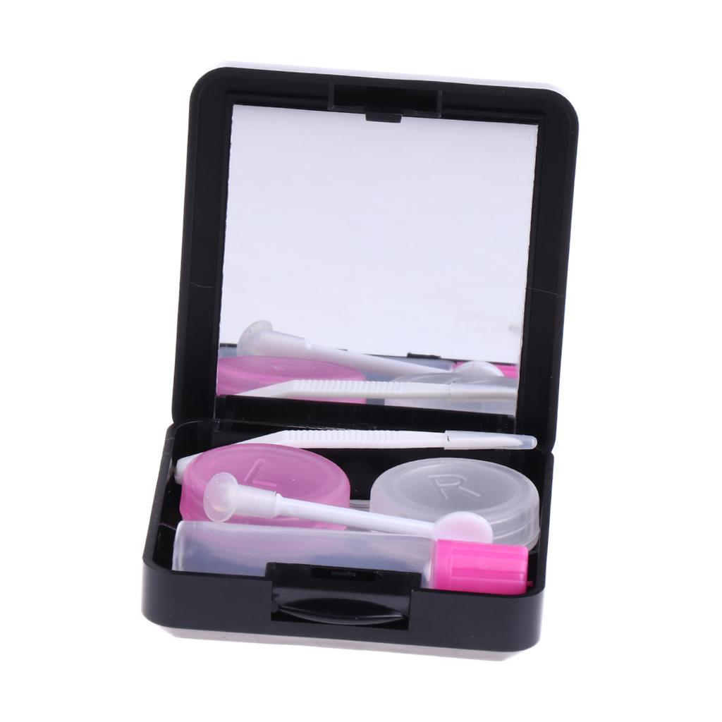 Mini Travel Contact Lenses Case Soaking Storage Box Kit with Mirror Black