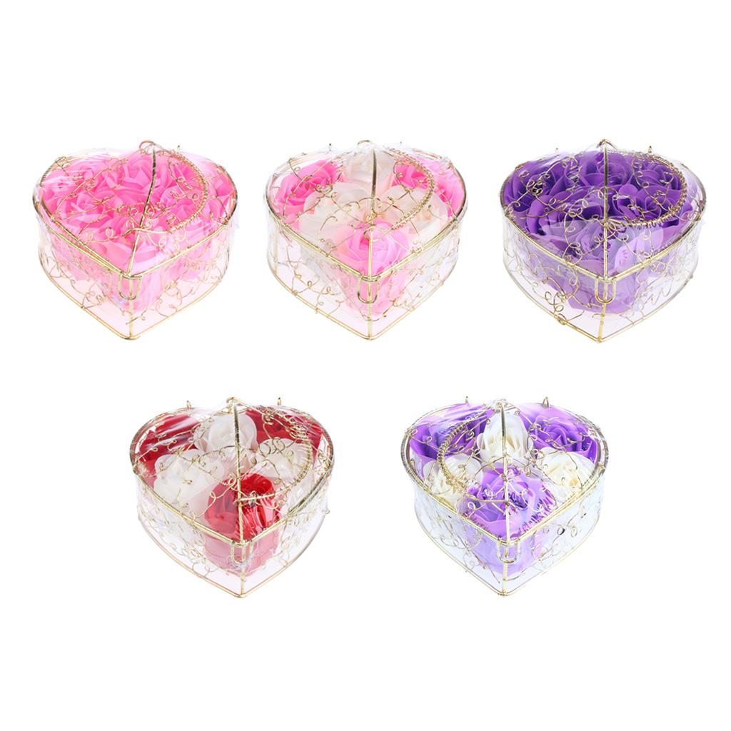 6 Pieces Rose Soap Flowers Petals Gift Box for Mother's Day Red and White