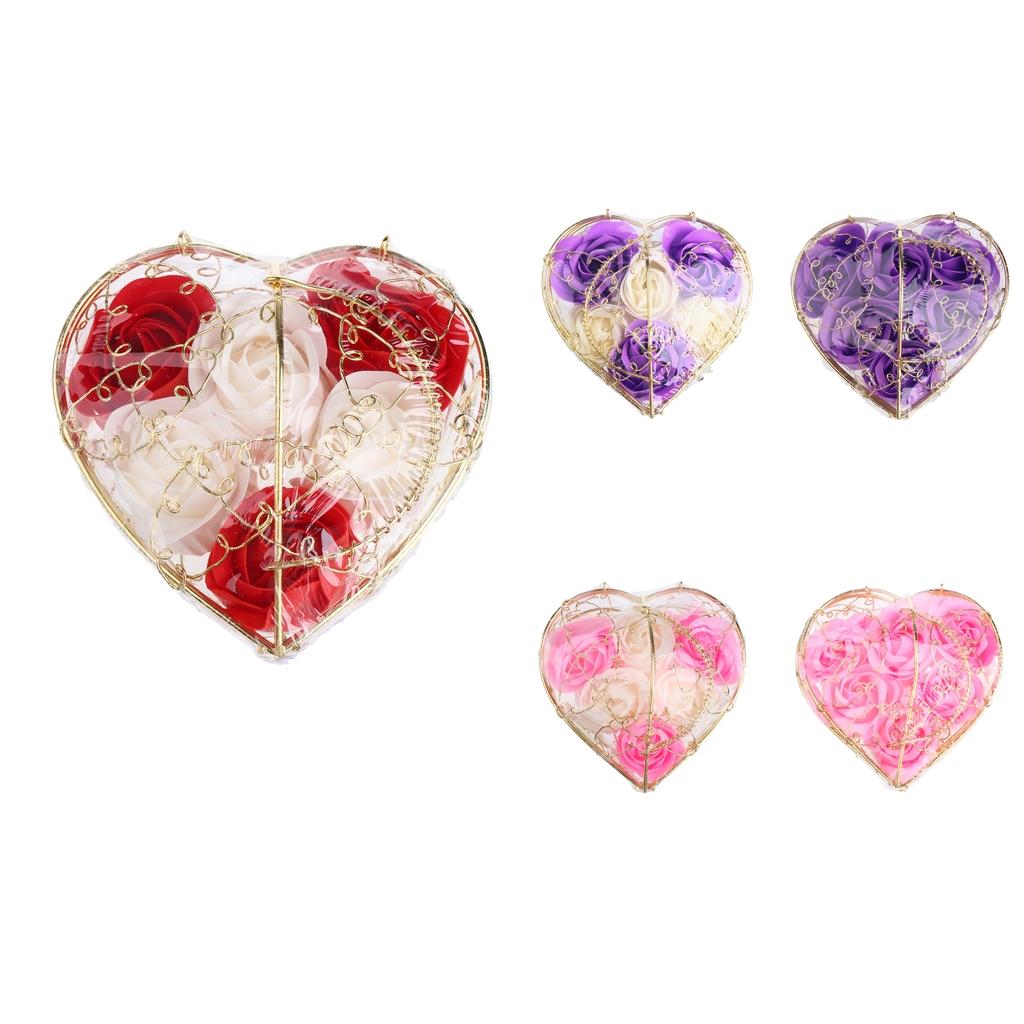 6 Pieces Rose Soap Flowers Petals Gift Box for Mother's Day Red and White