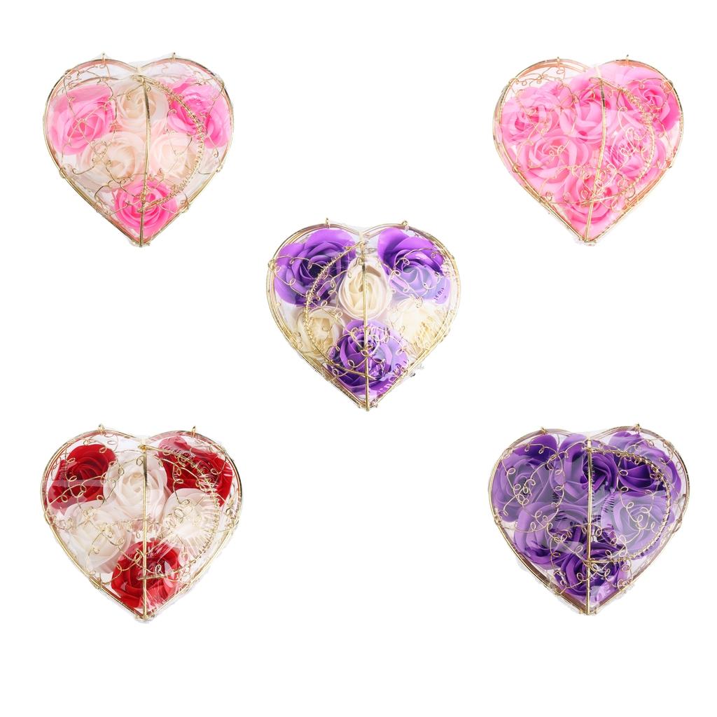 6 Pieces Rose Soap Flowers Petals Gift Box for Mother's Day Red and White