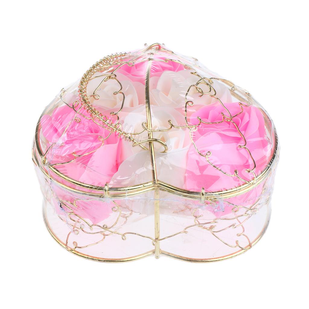 6 Pieces Rose Soap Flowers Petals Gift Box for Mother's Day Pink and White