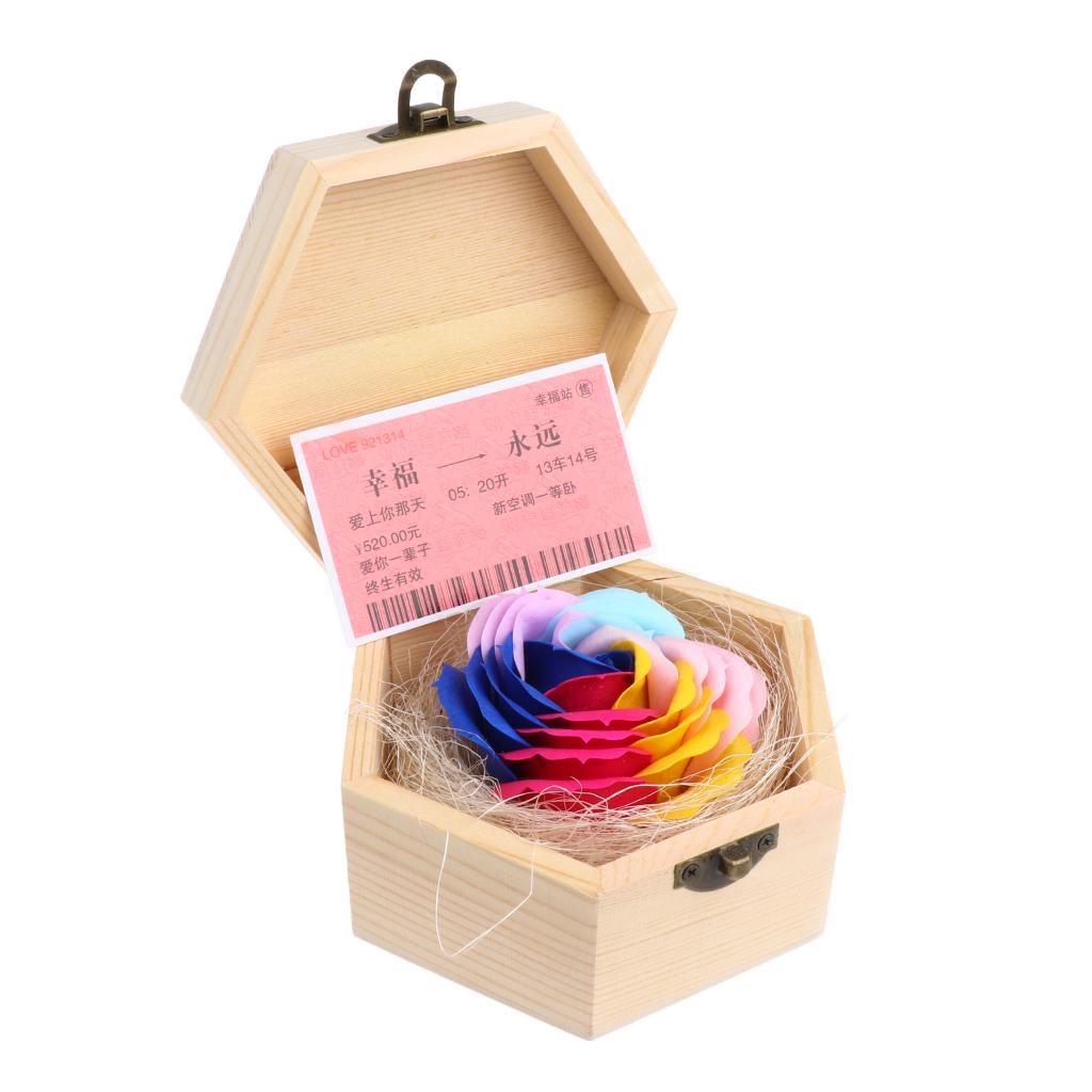 Women Gift Wood Box Rose Flower Decoration Hand Made Body Bath Soap Petal G