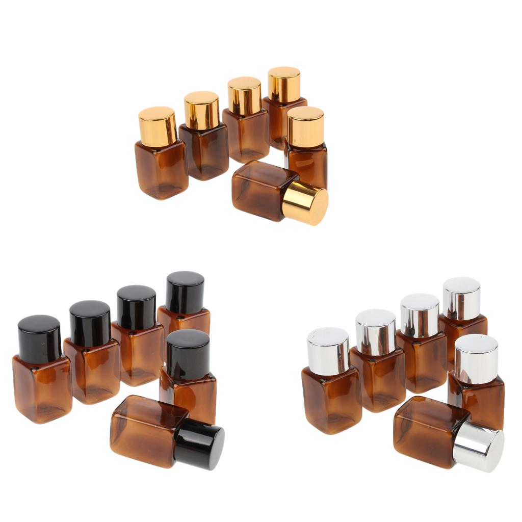 6 Pieces Amber Refillable Empty Essential Oil Makeup Bottle 10ml Gold Cap
