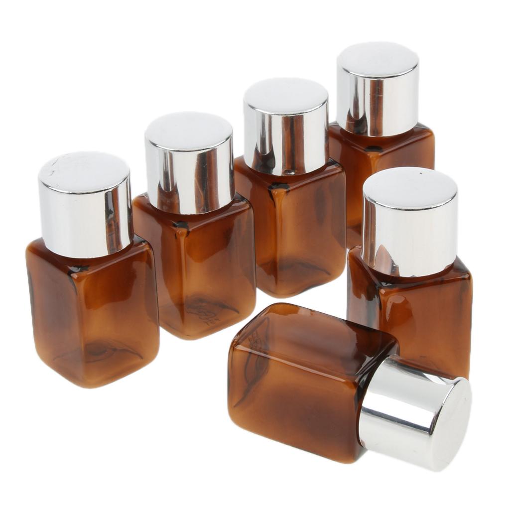 6 Pieces Amber Refillable Empty Essential Oil Makeup Bottle 10ml Silver Cap
