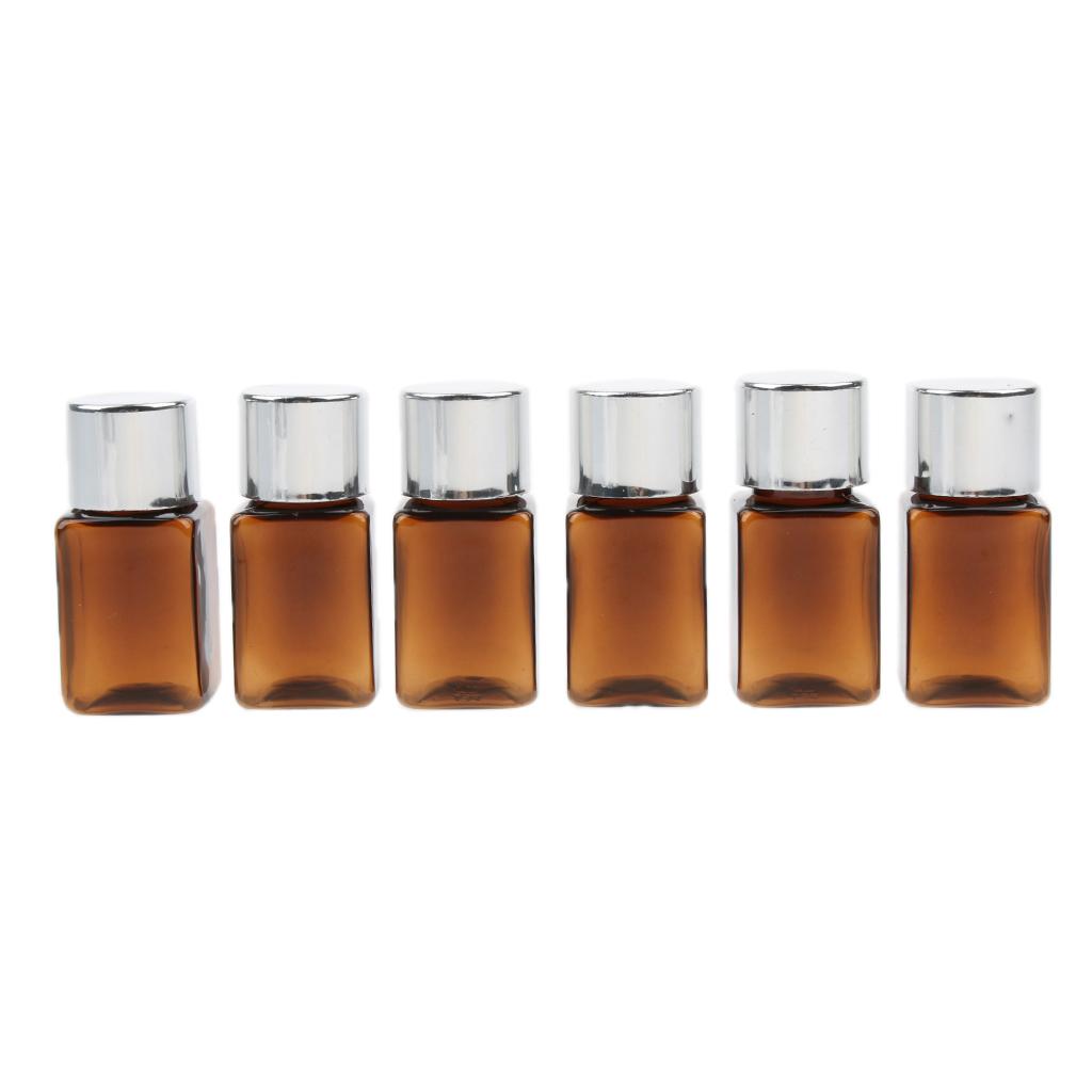 6 Pieces Amber Refillable Empty Essential Oil Makeup Bottle 10ml Silver Cap