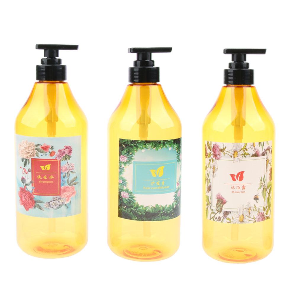 3 Pieces 1000ml Refillable Pump Bottle Empty Shampoo Dispensing Container