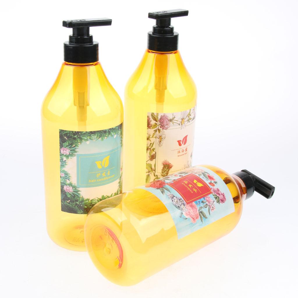 3 Pieces 1000ml Refillable Pump Bottle Empty Shampoo Dispensing Container