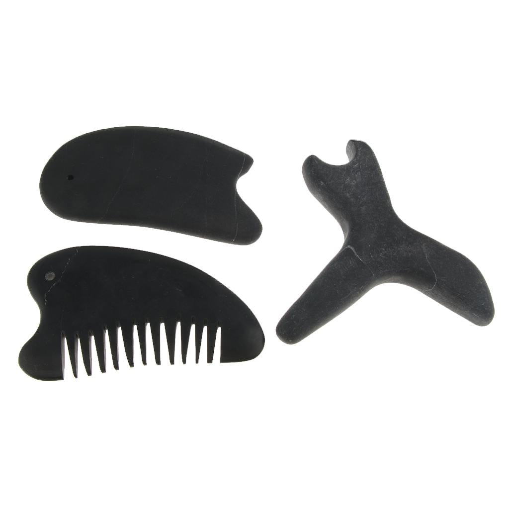 3 Pieces Stone Gua Sha Scraping Tool Guasha Massage Board Scraper Black