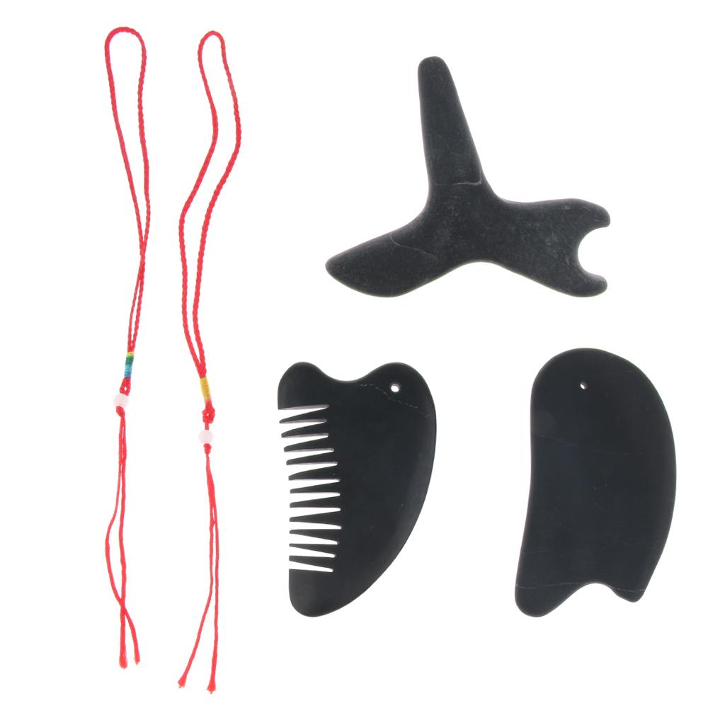 3 Pieces Stone Gua Sha Scraping Tool Guasha Massage Board Scraper Black