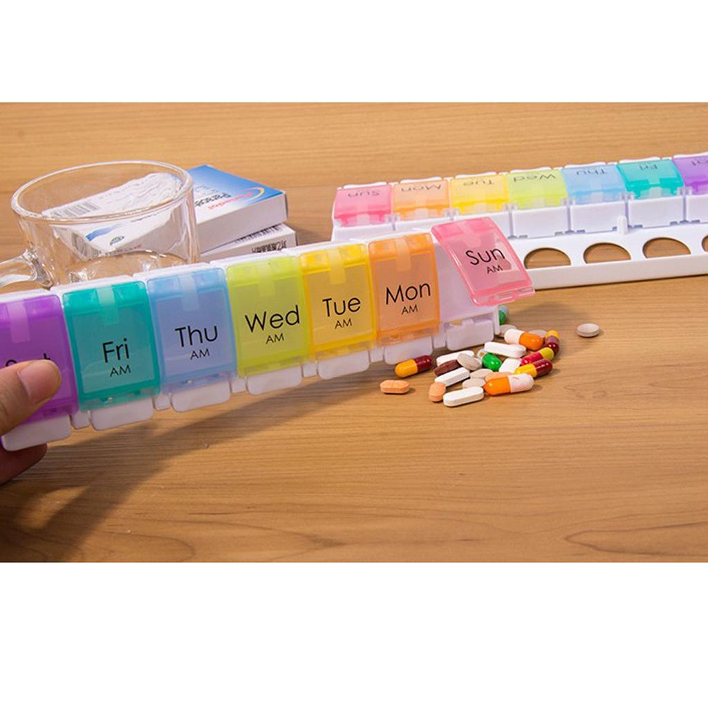 AM PM Large Weekly Medicine Storage Case 7 Day Pill Box Week Organizer