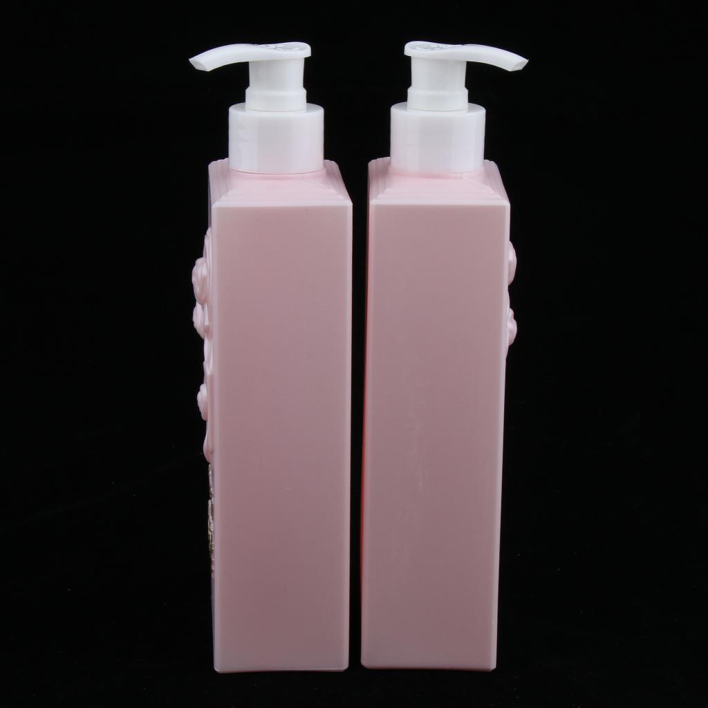 2 Pieces Refillable Empty Shampoo Shower Gel Lotion Bottles 500ml Pink
