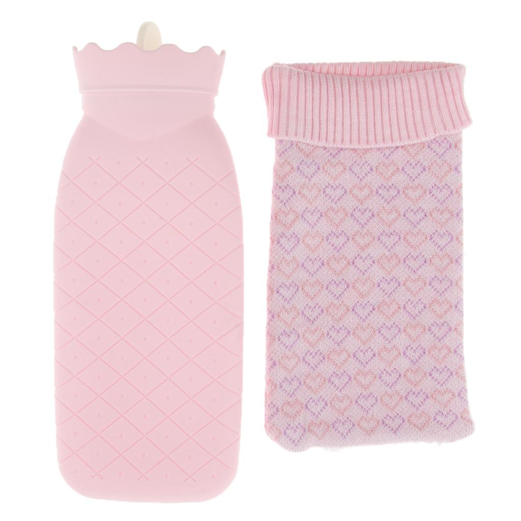 Portable Heat Water Bag Hot Water Bottle with Knit Cover for Warming Pink