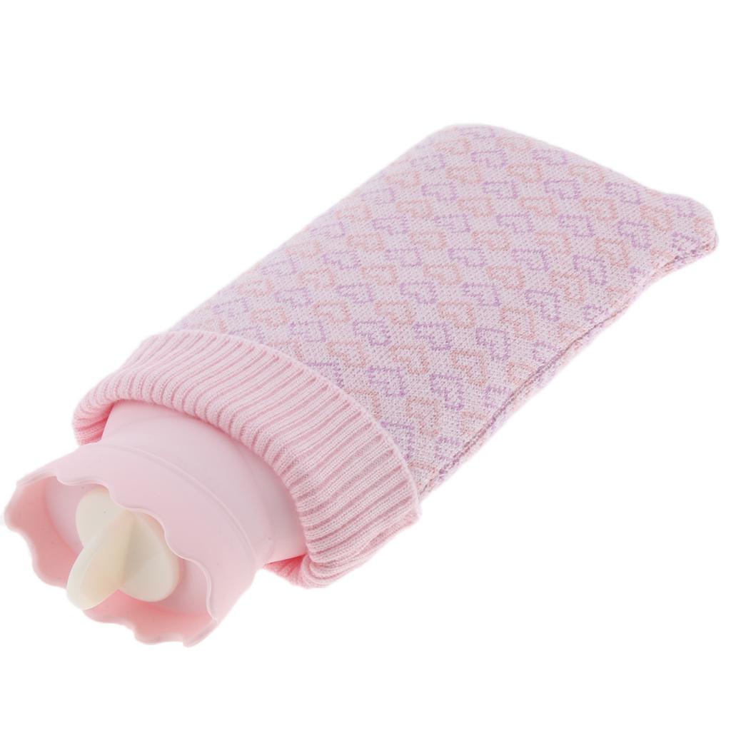 Portable Heat Water Bag Hot Water Bottle with Knit Cover for Warming Pink