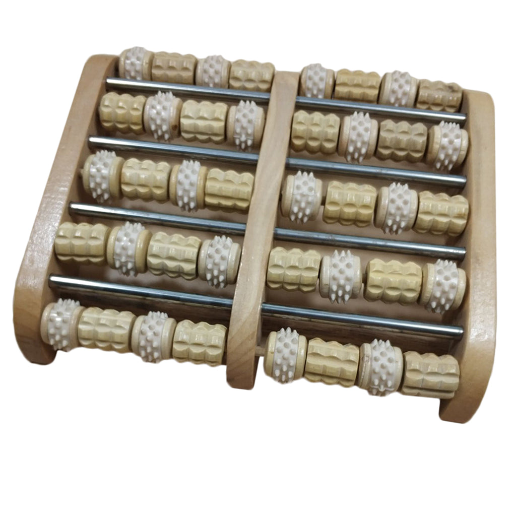 Wooden Dual Foot Massager Roller Relief Stress Massage Reflexology Tool