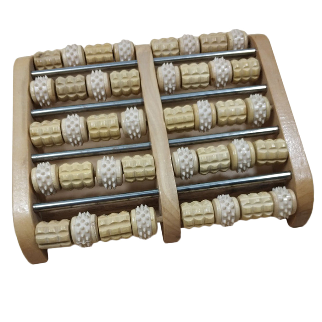 Wooden Dual Foot Massager Roller Relief Stress Massage Reflexology Tool