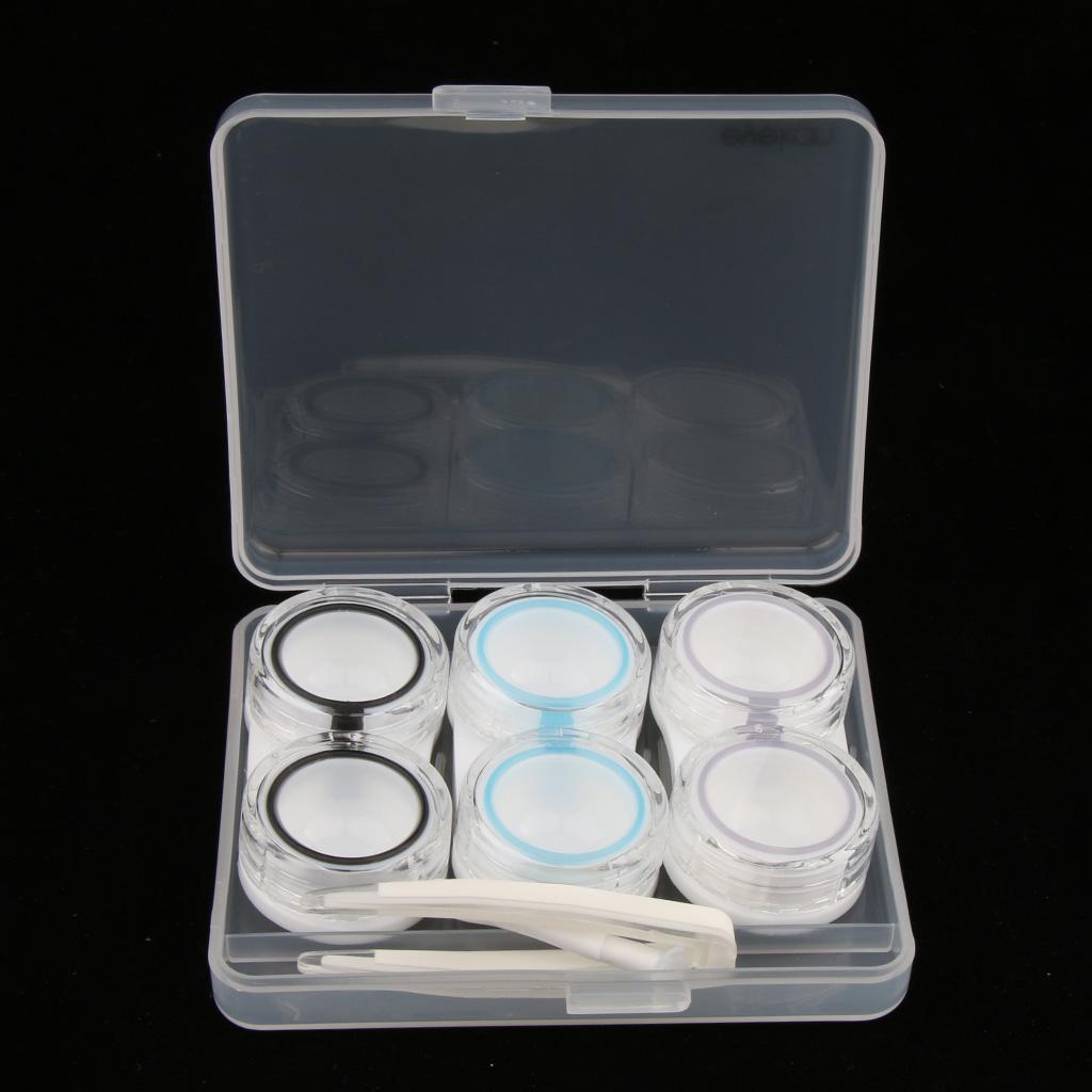 3 Pairs Contact Lens Boxes Travel Soaking Storage Case with Tweezers Kit