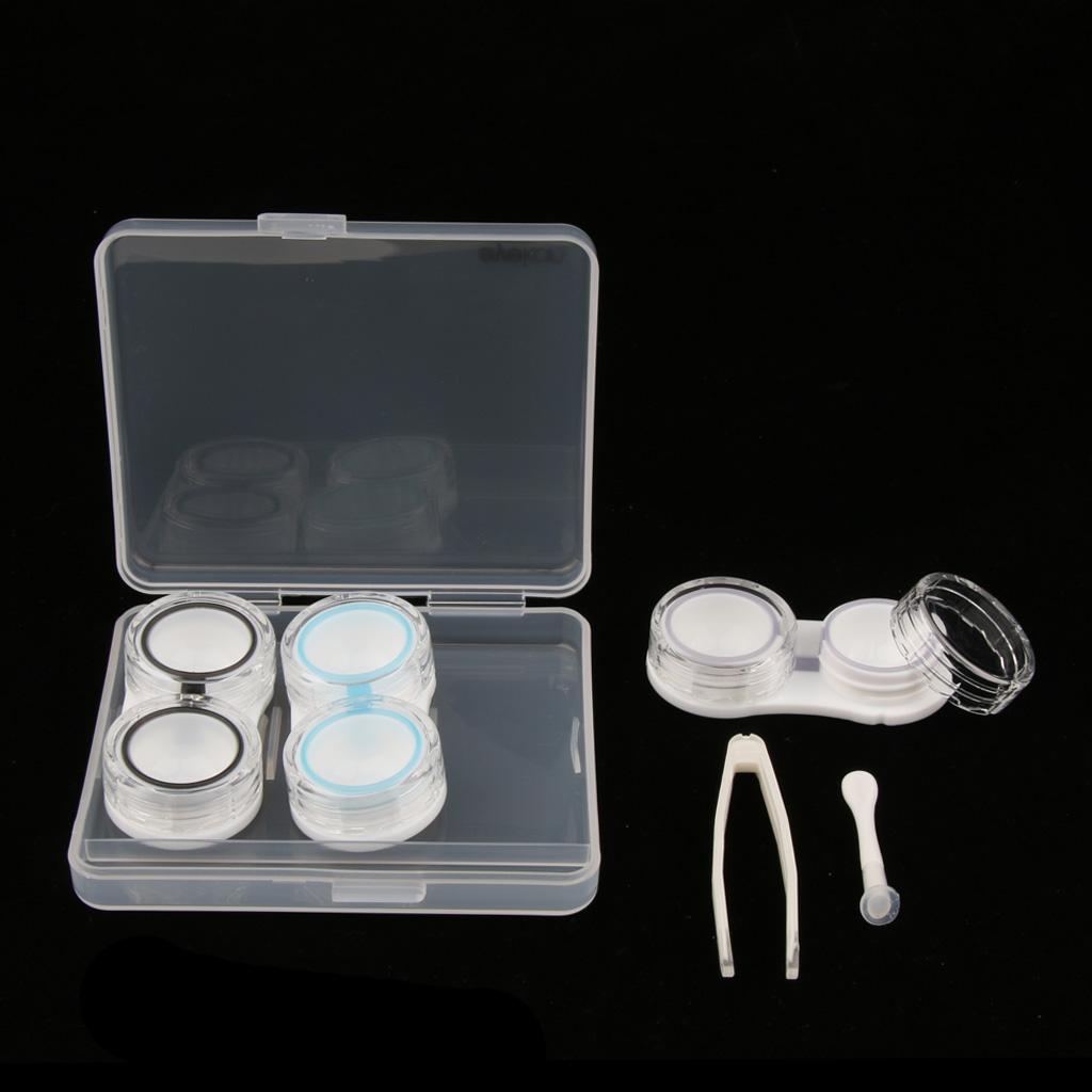 3 Pairs Contact Lens Boxes Travel Soaking Storage Case with Tweezers Kit