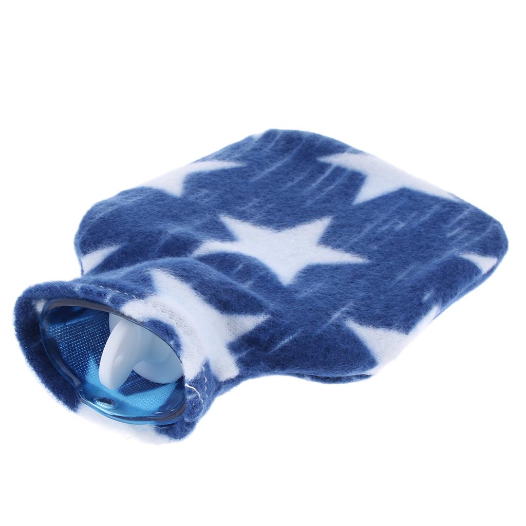 Mini 250ml Hot Water Bottle Bag with Soft Cloth Cover and Screw Top Blue