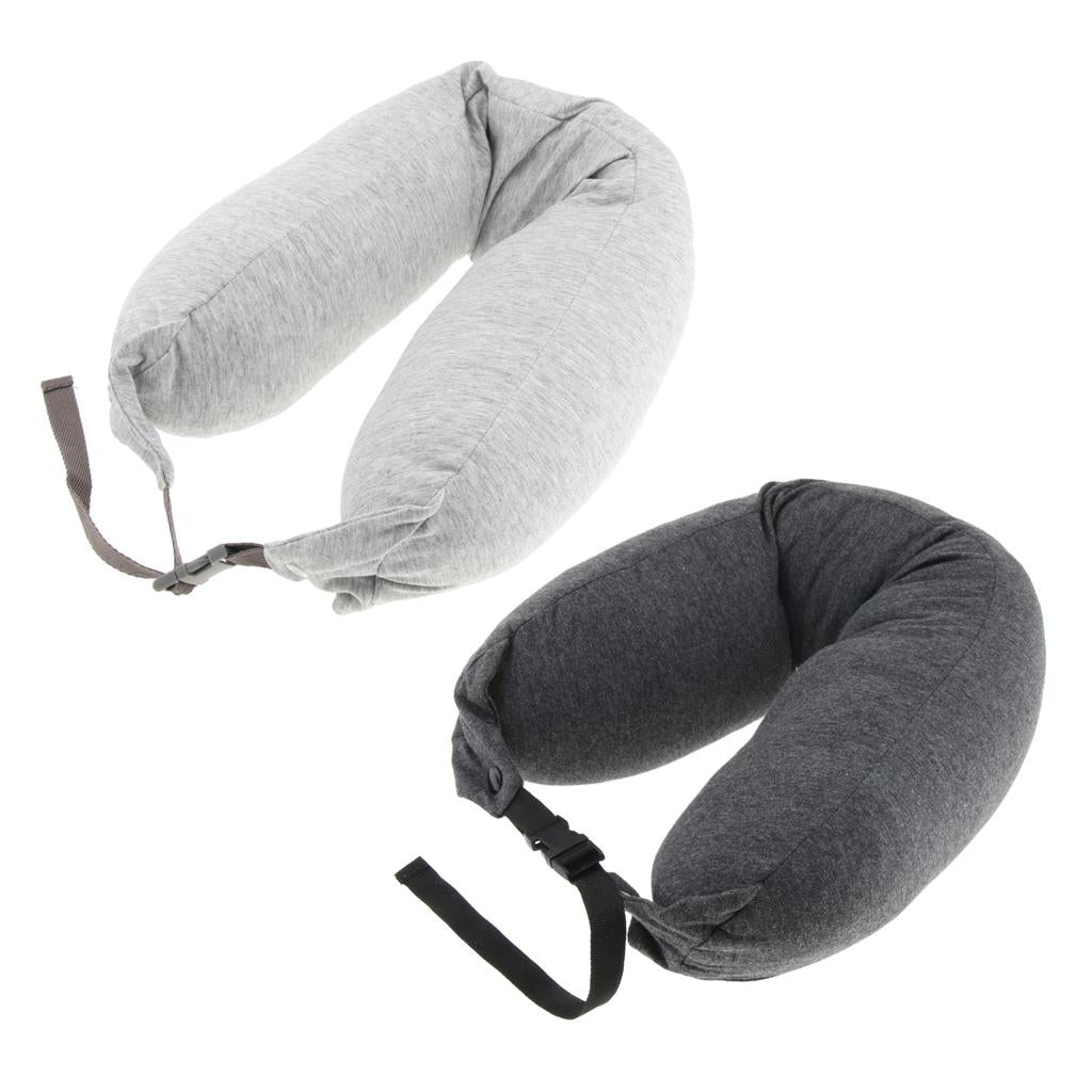 Portable Emulsion Filled U Shaped Pillow Pure Cotton Neck Pillow Light Gray