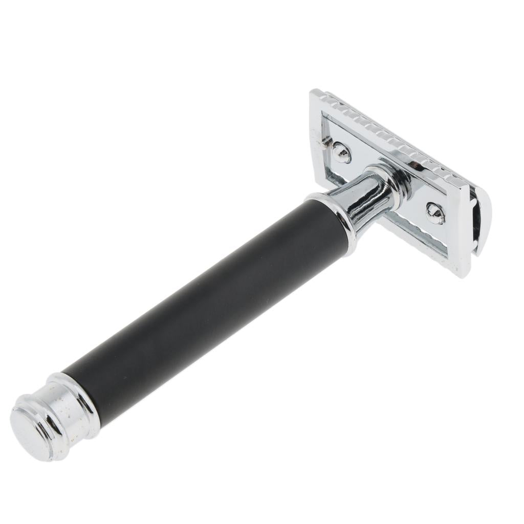 Men Long Handle Double Edge Safety Shaving Razor Beard Grooming Tool Black