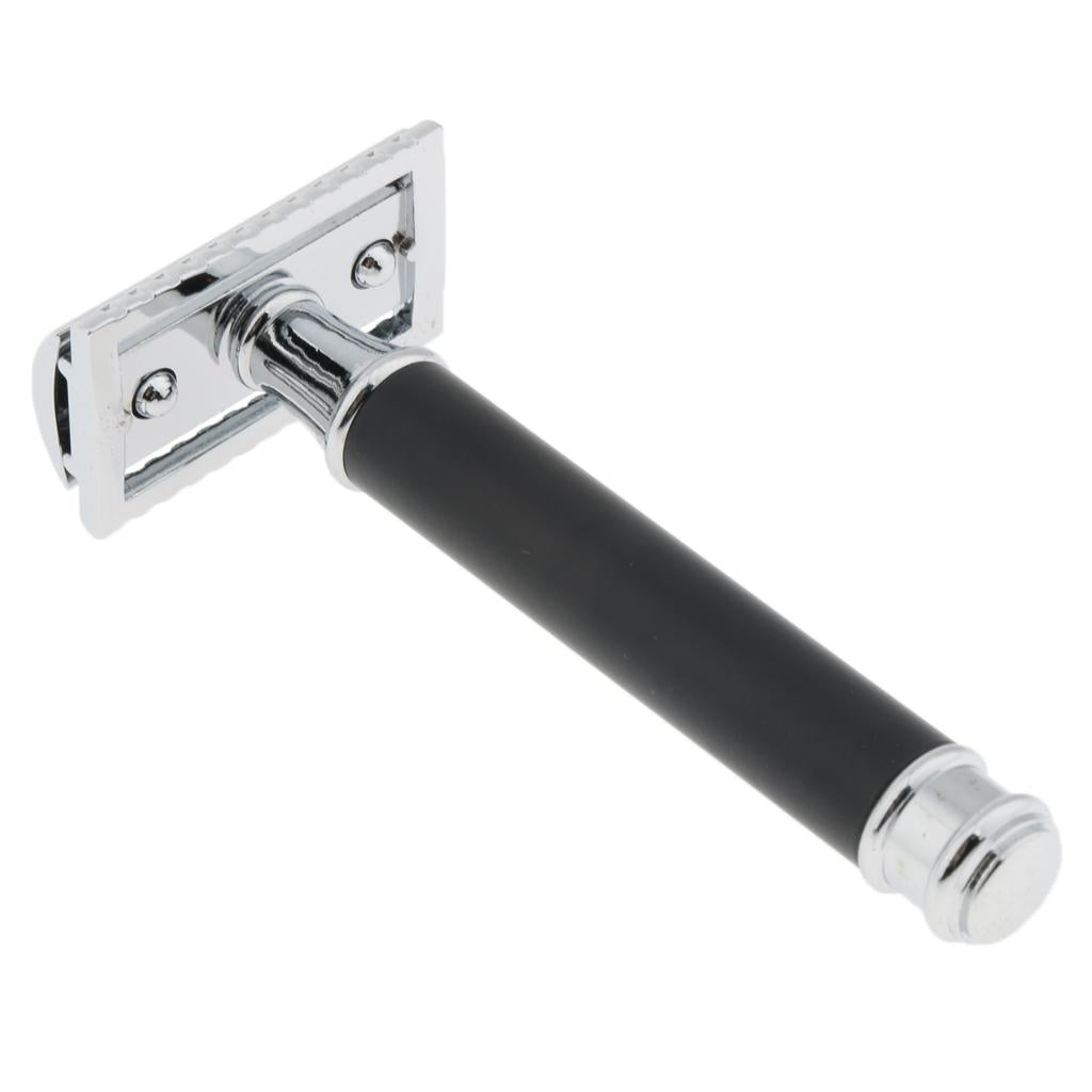 Men Long Handle Double Edge Safety Shaving Razor Beard Grooming Tool Black