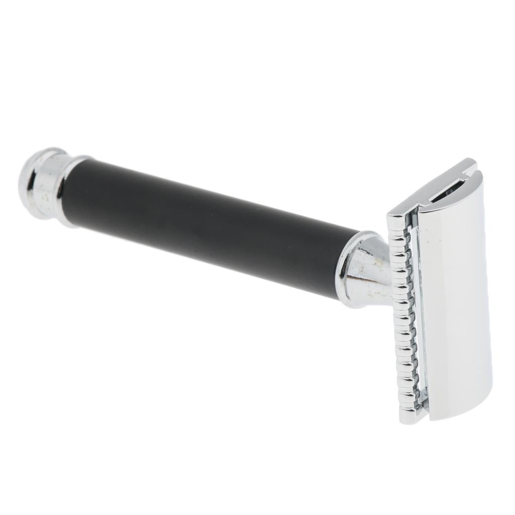 Men Long Handle Double Edge Safety Shaving Razor Beard Grooming Tool Black