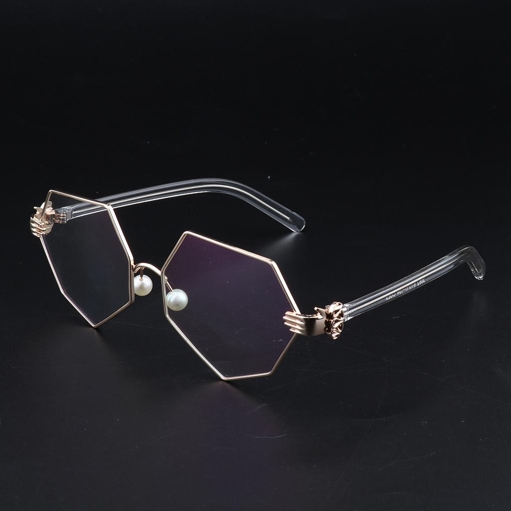 Octagonal Retro Clear Lens Metal Frame Eye Glasses w/ Pearl Nose Pads Golden