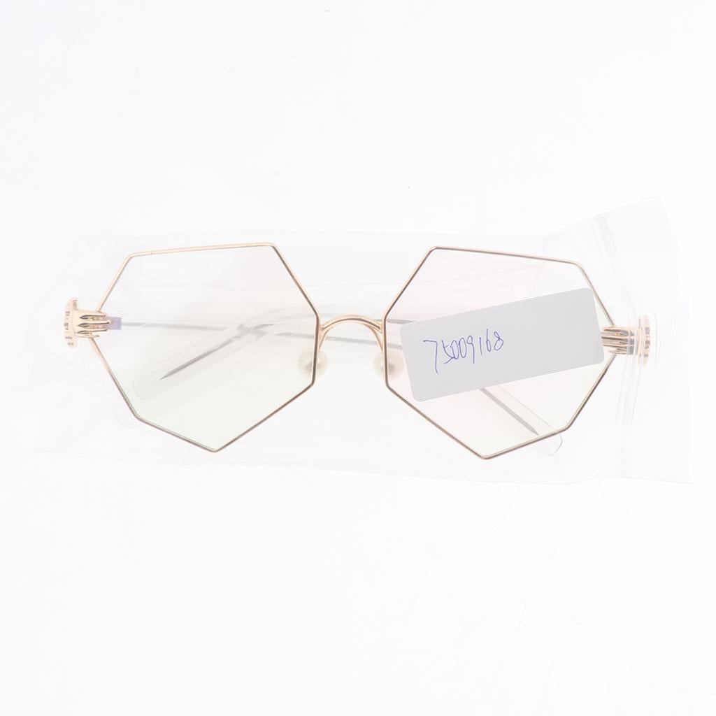 Octagonal Retro Clear Lens Metal Frame Eye Glasses w/ Pearl Nose Pads Golden