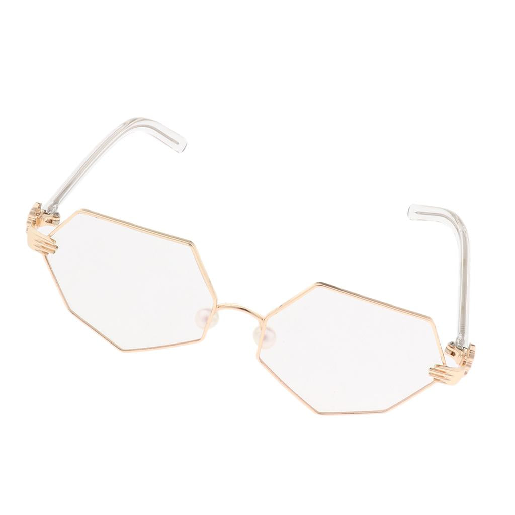 Octagonal Retro Clear Lens Metal Frame Eye Glasses w/ Pearl Nose Pads Golden