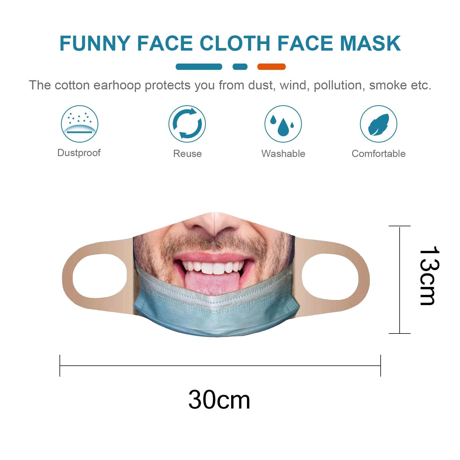 Creativity 3D Print Funny Bandit Prank Face Mask Masque Mouth Cover Adults B