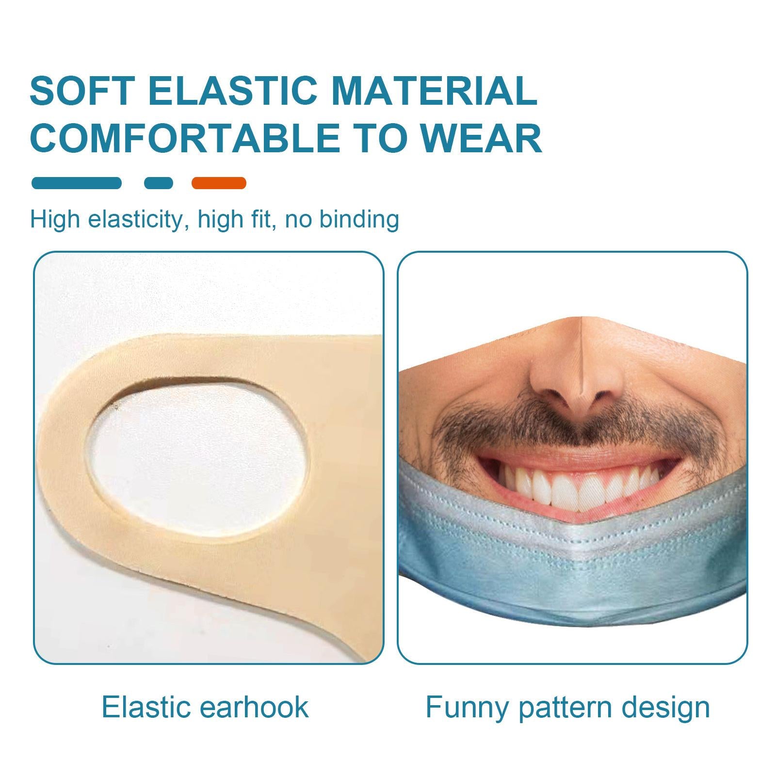 Creativity 3D Print Funny Bandit Prank Face Mask Masque Mouth Cover Adults E