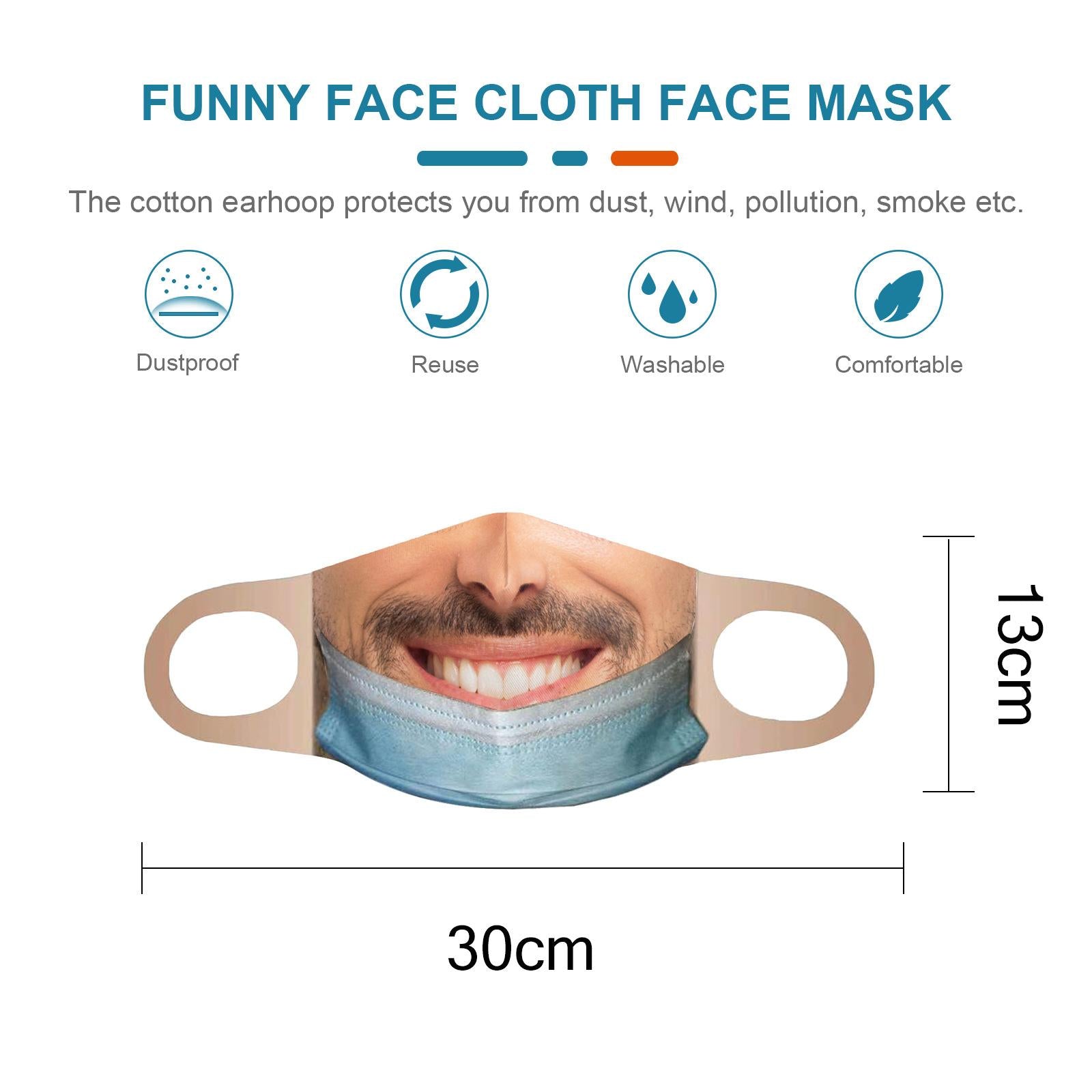 Creativity 3D Print Funny Bandit Prank Face Mask Masque Mouth Cover Adults E