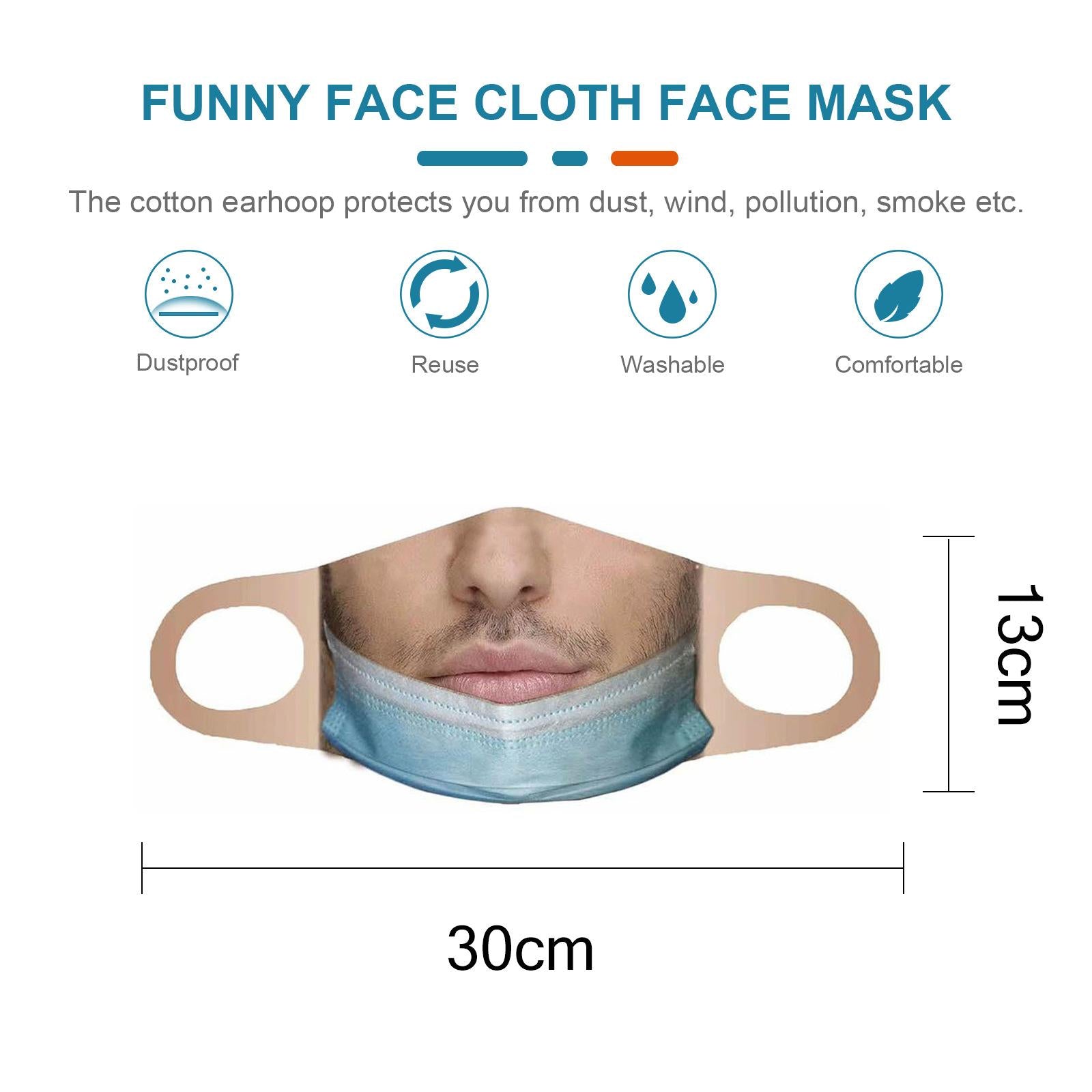 Creativity 3D Print Funny Bandit Prank Face Mask Masque Mouth Cover Adults G