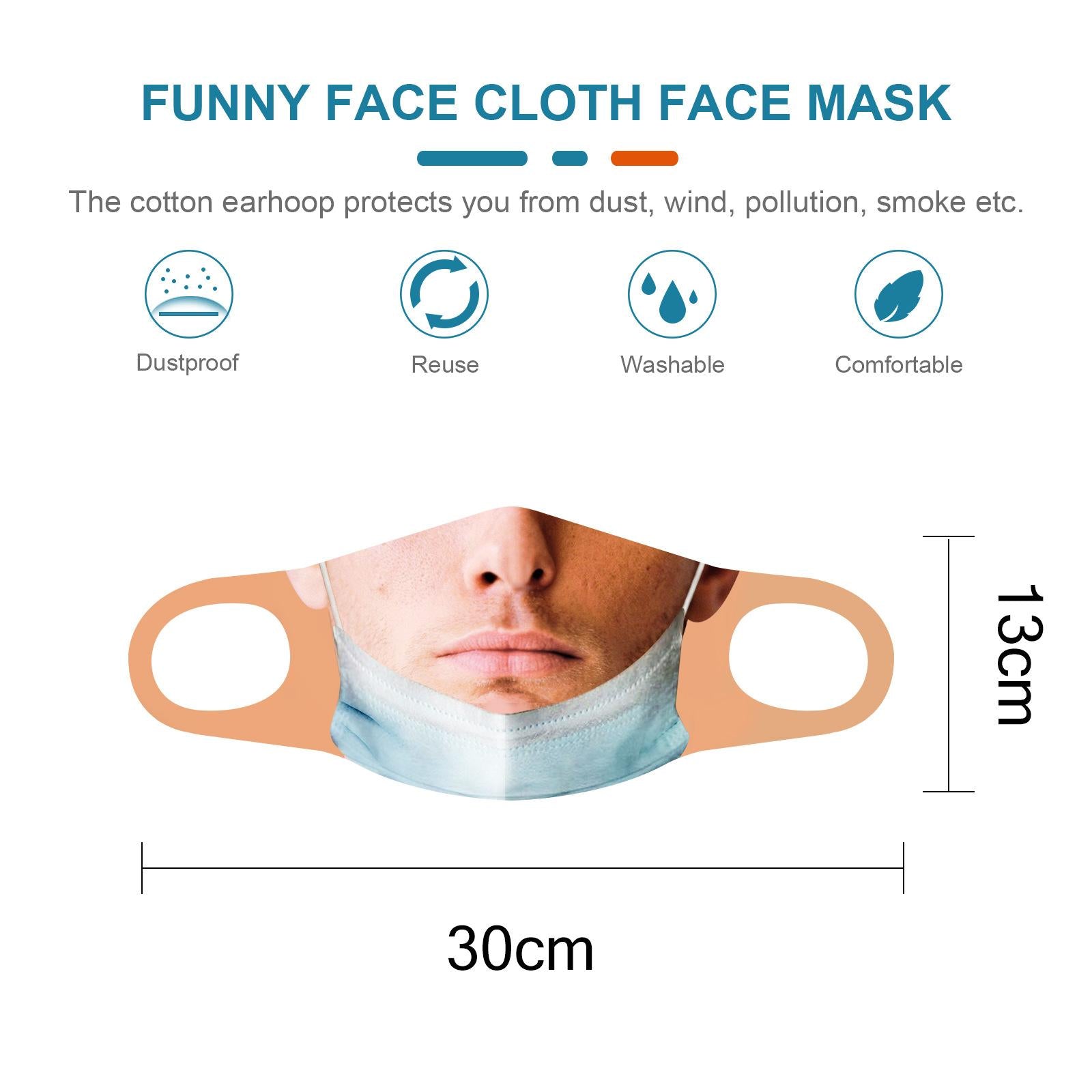 Creativity 3D Print Funny Bandit Prank Face Mask Masque Mouth Cover Adults I