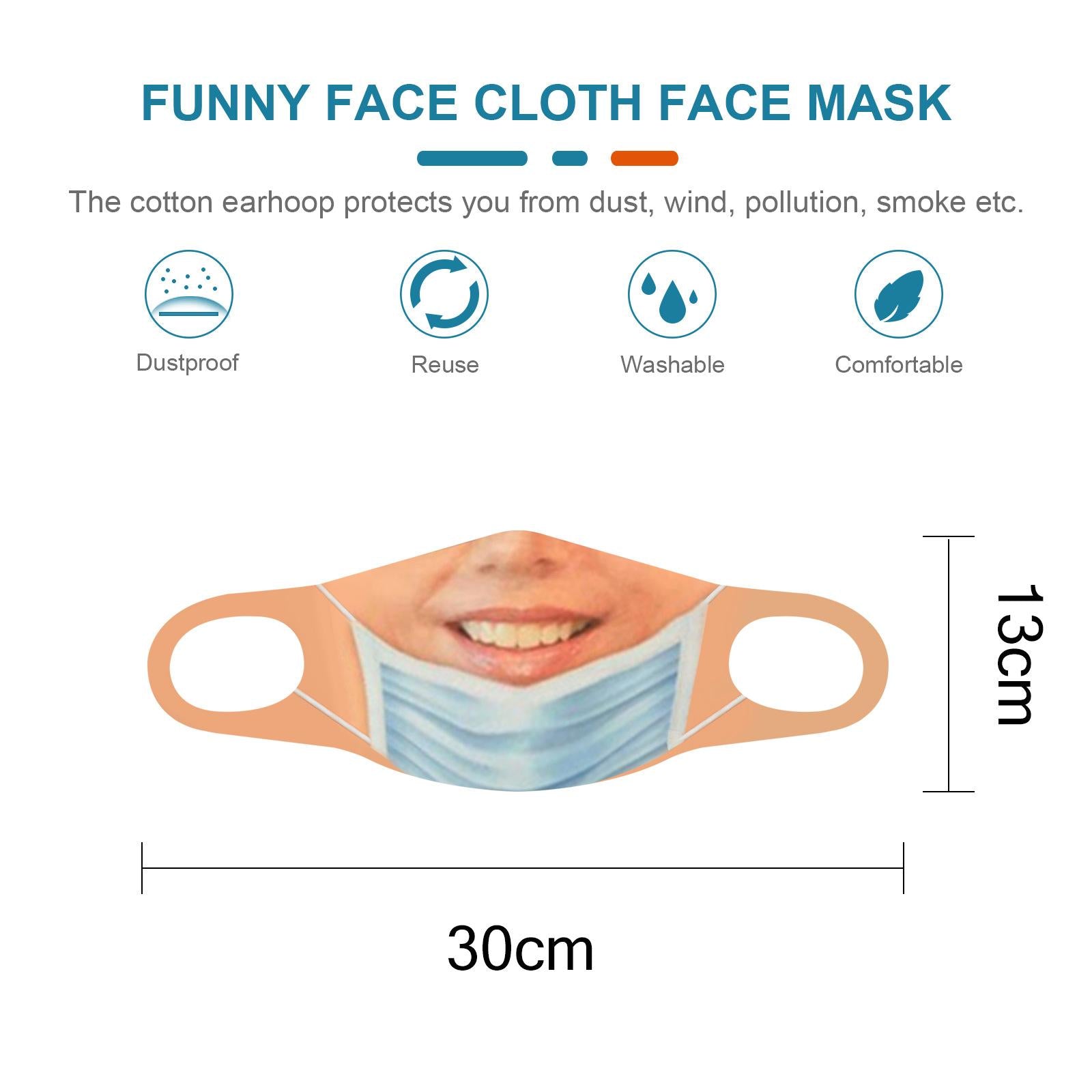 Creativity 3D Print Funny Bandit Prank Face Mask Masque Mouth Cover Adults J
