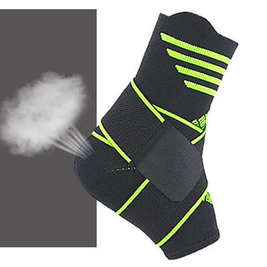 Ankle Support Brace Elastic Adjustable Strap for Riding Gym Green Stripe M