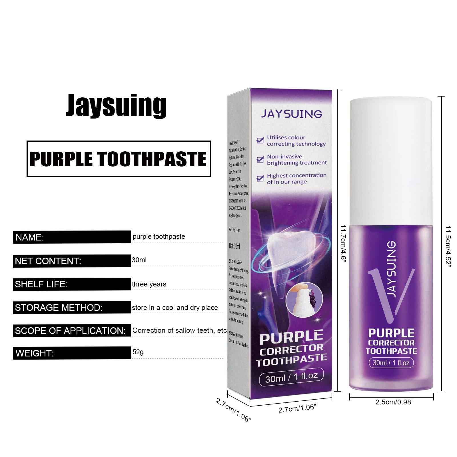 Purple Toothpaste for Sensitive Teeth 30ml Reduce Yellowing Brightening