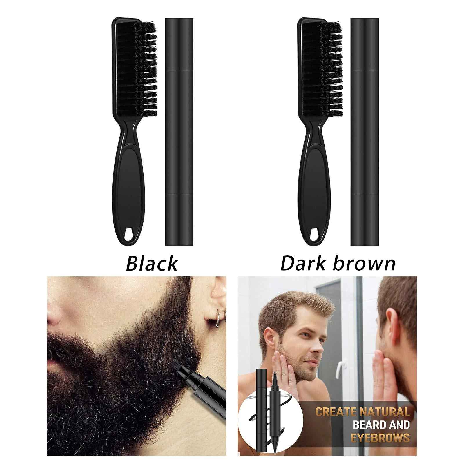 2Pcs Double Headed Beard Pencil Filler Beard Brush Set Man Beard Filling Pen Black